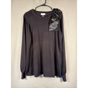 Belle by Kim Gravel Put a Bow On It Party Sweater Medium Size Black Top